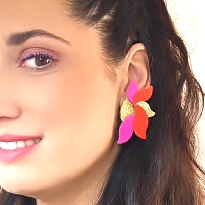 Boucles d'oreilles en cuir Flora Bicolore Glitter