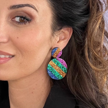 Boucles d'oreilles en cuir Rainbow Glitter (attaches)