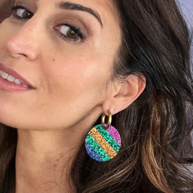 Boucles d'oreilles en cuir Rainbow Glitter (créoles)