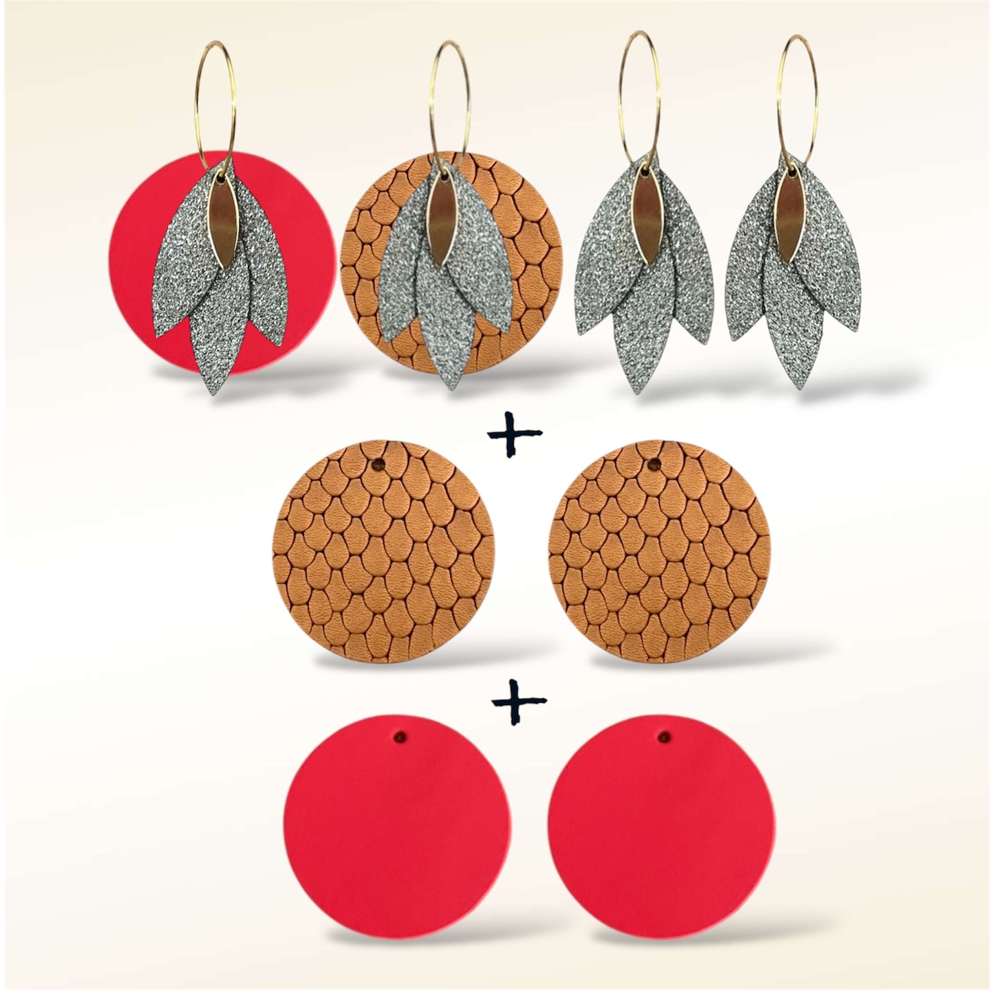 Boucles d'oreilles en cuir Soleïa(Réversibles 4 en 1)