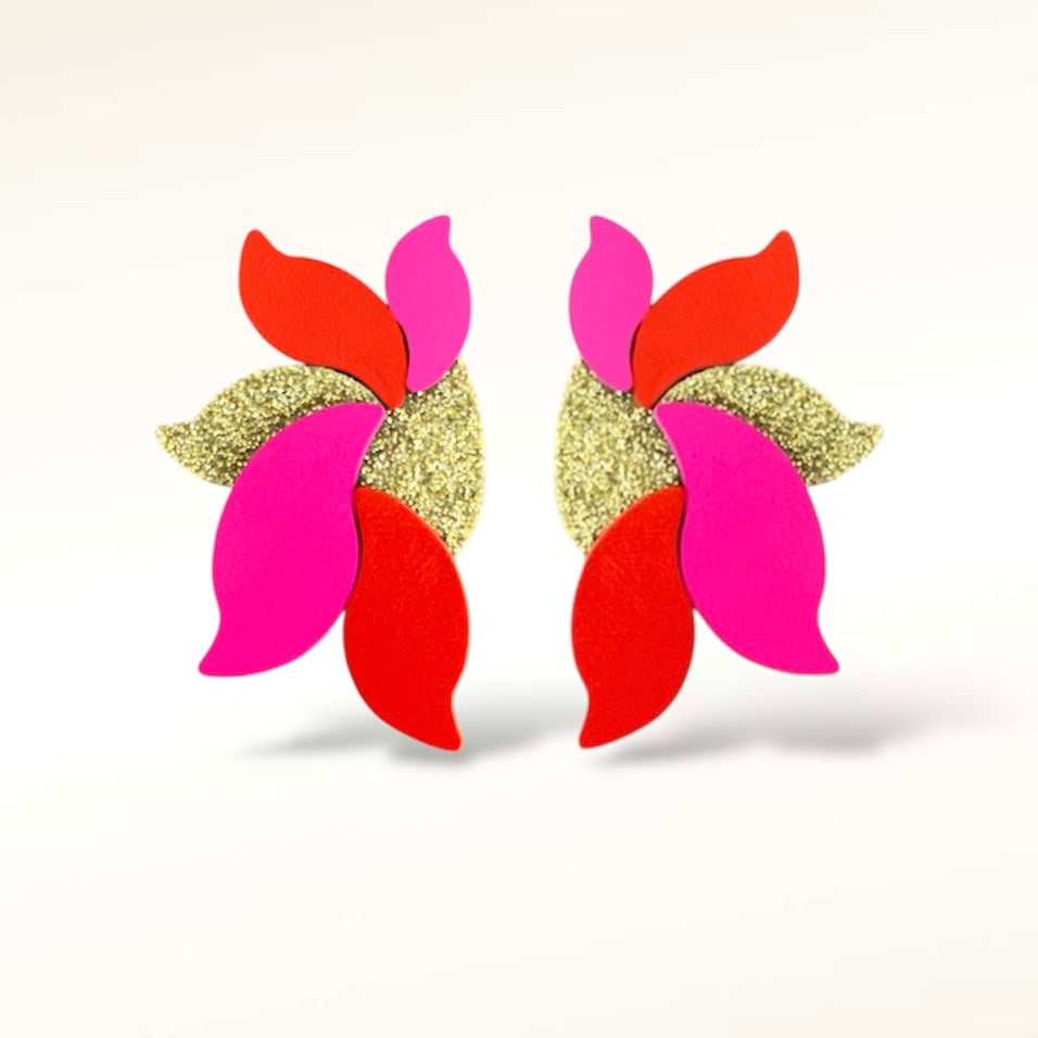 Boucles d'oreilles en cuir Flora Bicolore Glitter